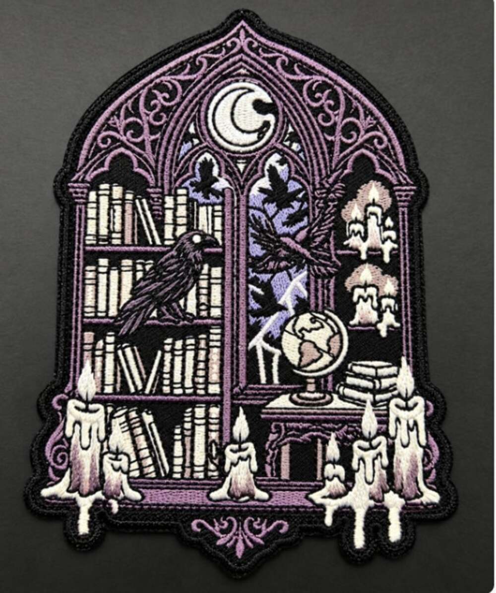 Gothic Raven Library Design Embroidered Patch Iron-on Sew-on Academia